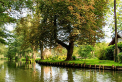 Deutschland-Spreewald-Gruppe-Kanufahrer-im-Kanal